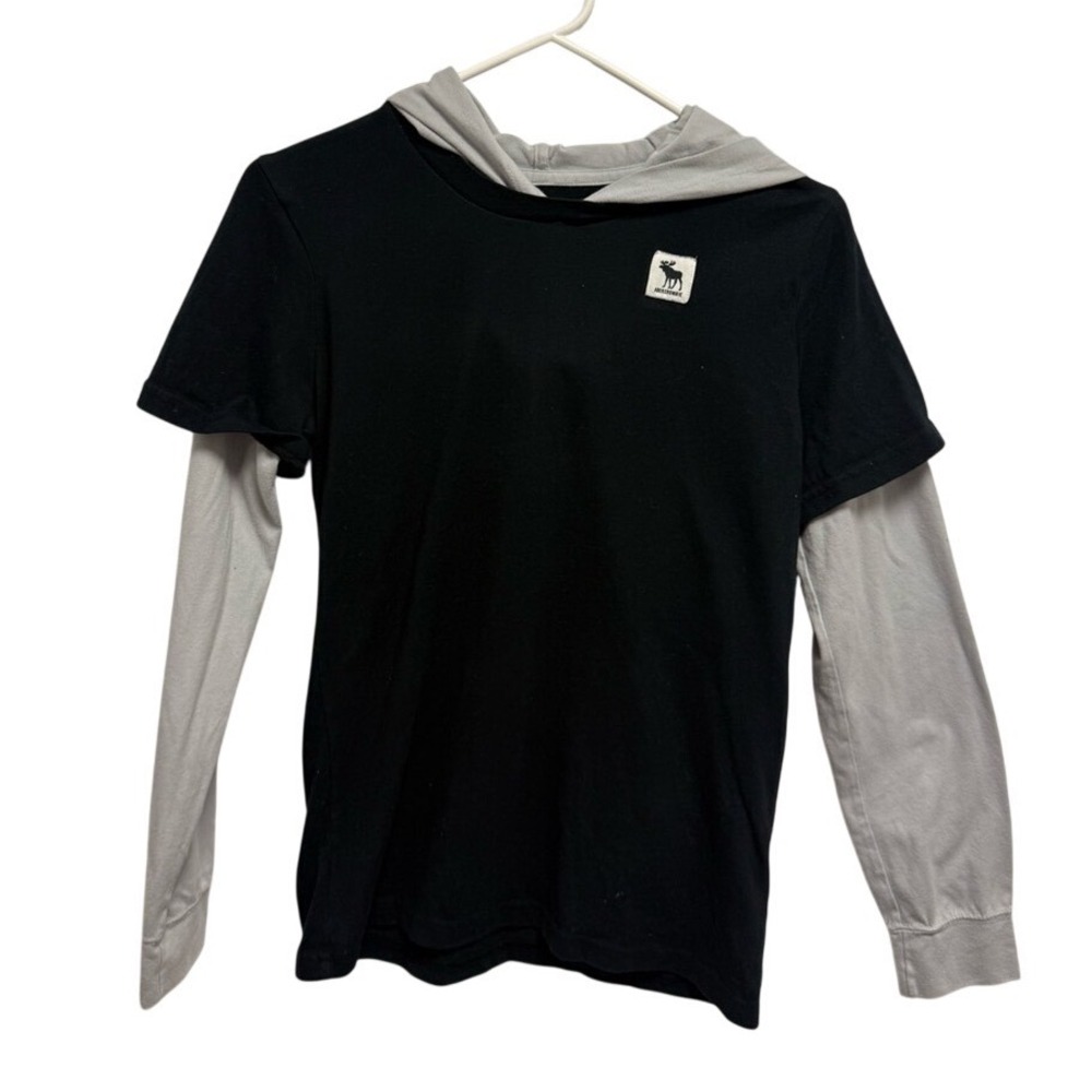 Abercrombie Kids Black and‎ Light Gray Layered Long Sleeve Tee size 13/14